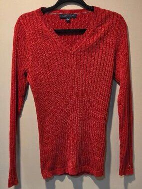 Tommy Hilfiger Metallic Ribbed V-Neck Sweater